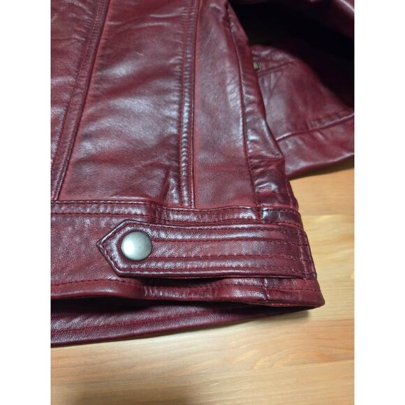 Genuine leather biker style womens Xsmall in deep burgundy- NWT - Picture 6 of 11